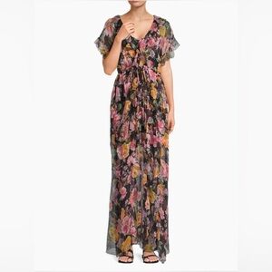 Johnny Was Suri Ruffled Floral Silk Maxi Dress. 100% silk